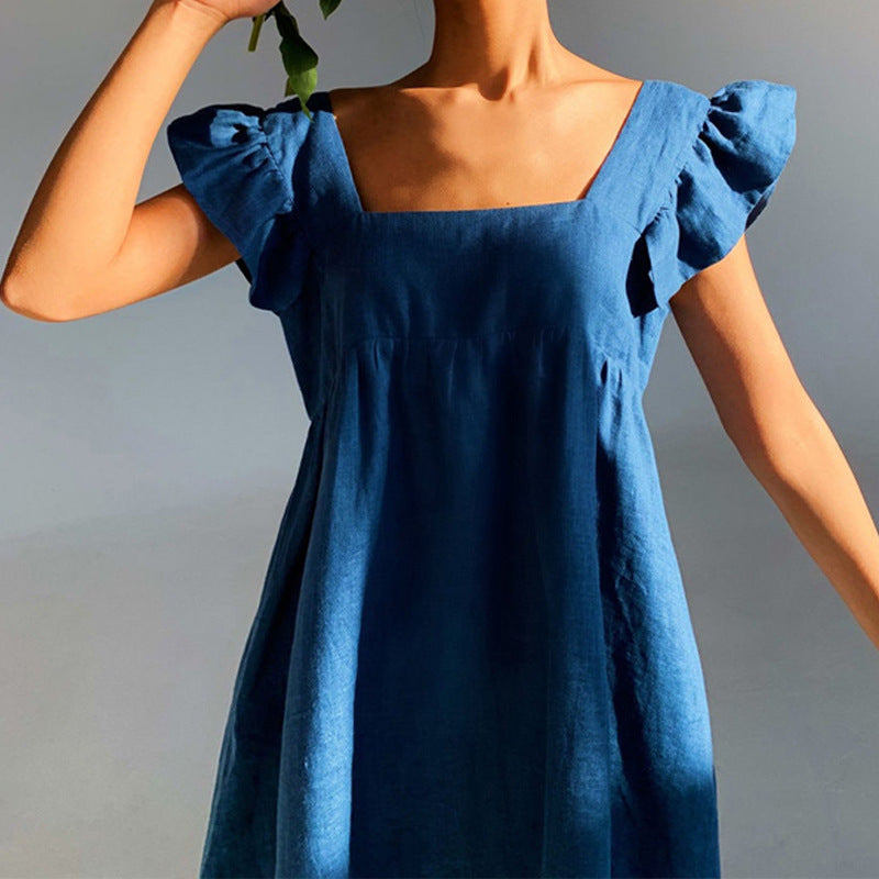 Casual Dress Women Yellow Skirt Loose Casual Ruffled