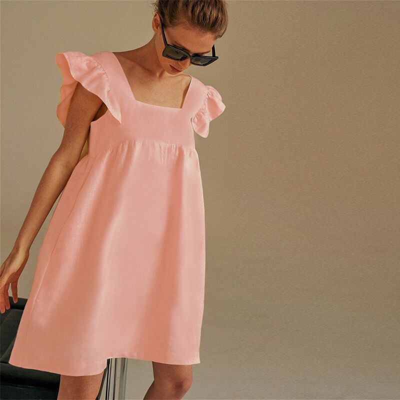 Casual Dress Women Yellow Skirt Loose Casual Ruffled
