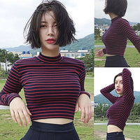 Crop Tops Women Chic All-match Classic Stripe Slim Short Bustier