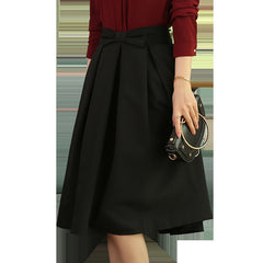 Black skirt bow tie slim waist professional mid skirt white collar work skirt