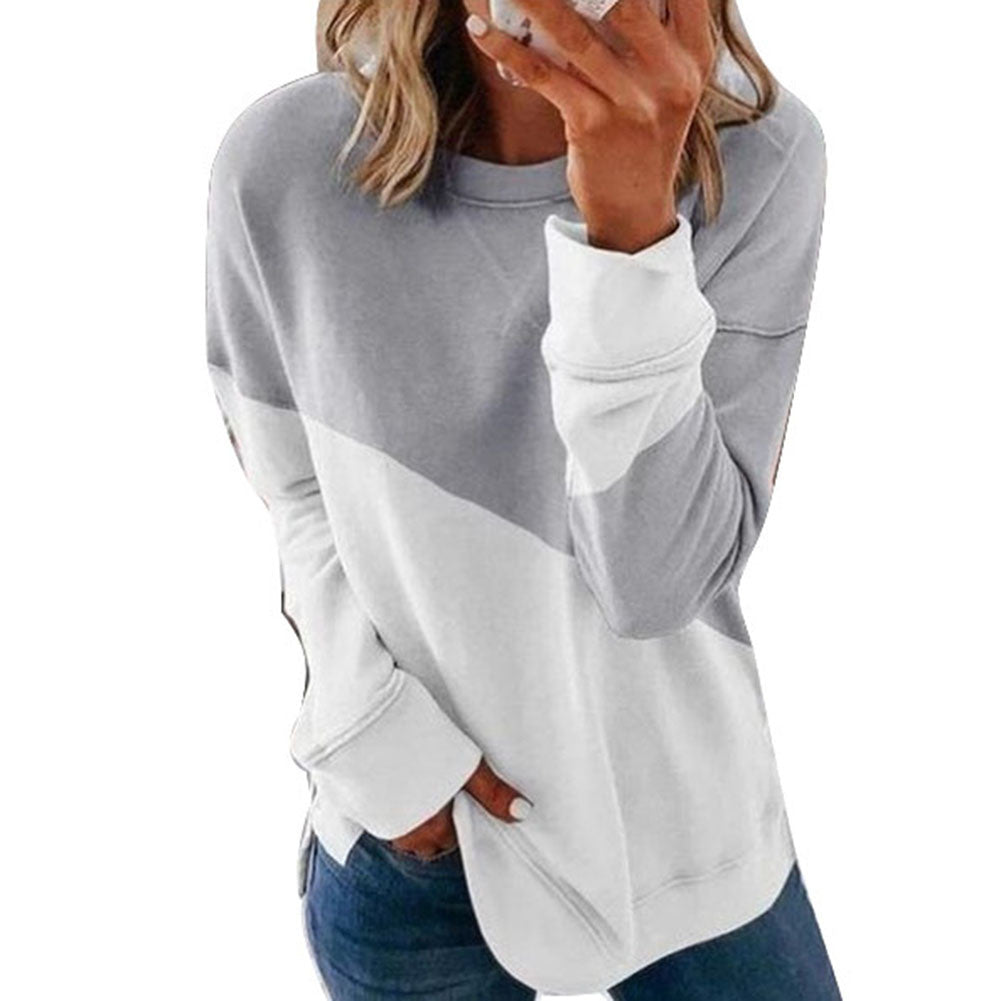 Round Neck Long Sleeve Sweater Color Matching Tops