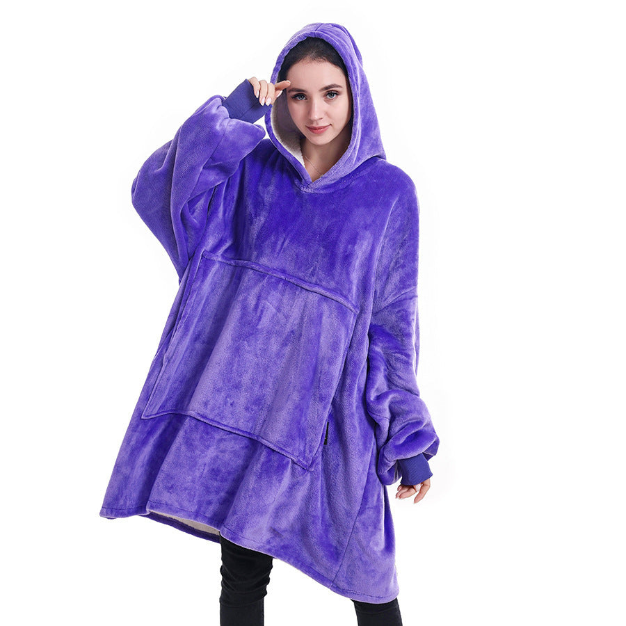 Hooded ladies double layer sweater flannel lazy pullover