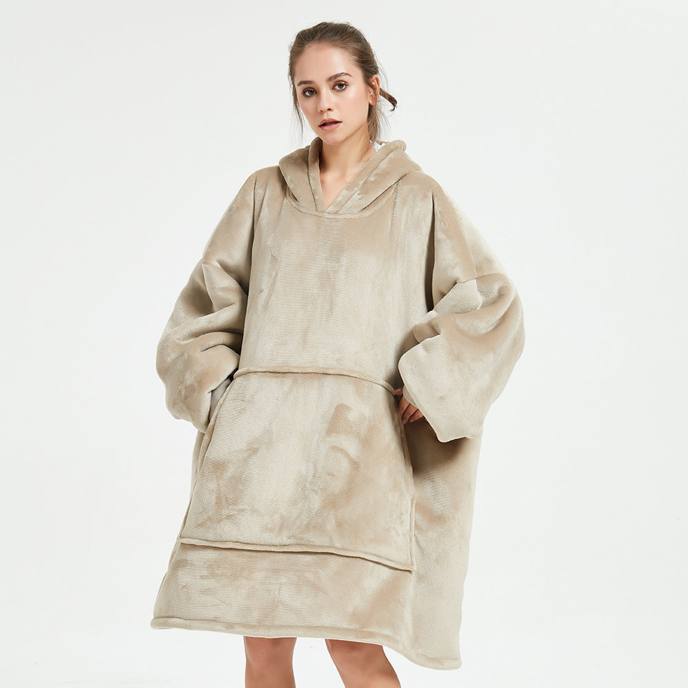 Hooded ladies double layer sweater flannel lazy pullover