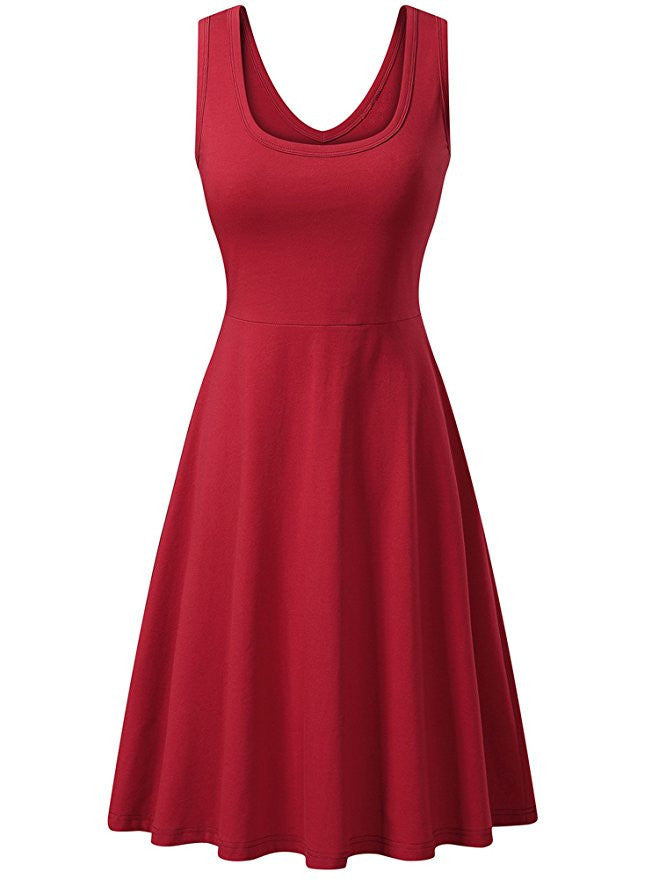 Round Neck Sleeveless Big Swing Solid Color Sexy Dress