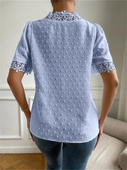 Floral Lace Short Sleeve Shirt Summer Fashion V-Neck Tops