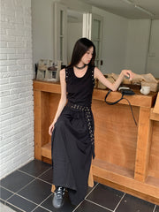 Rivet Slim Fit Slim-fit Sleeveless Dress Belt Dress
