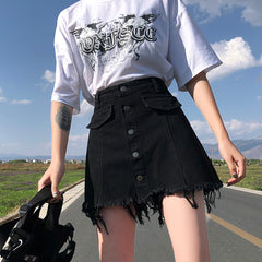 Retro Slim Half-length A-line Denim Skirt