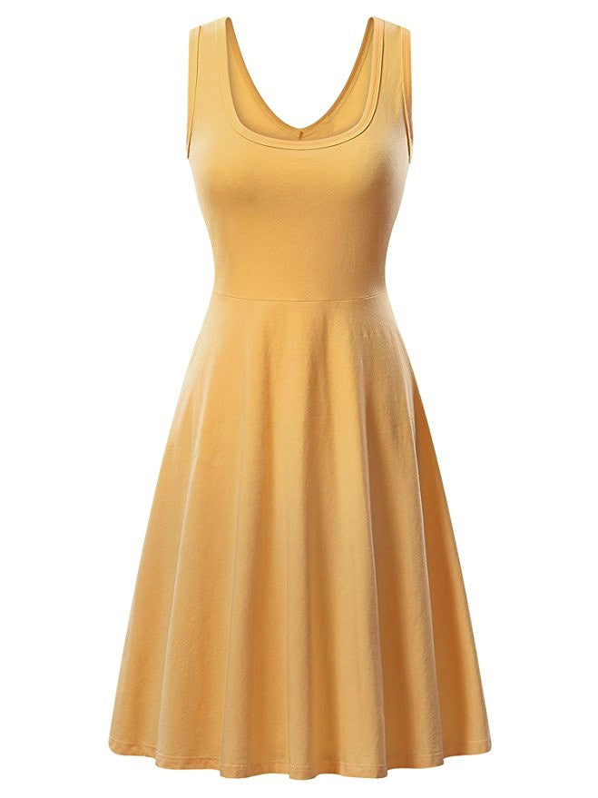 Round Neck Sleeveless Big Swing Solid Color Sexy Dress