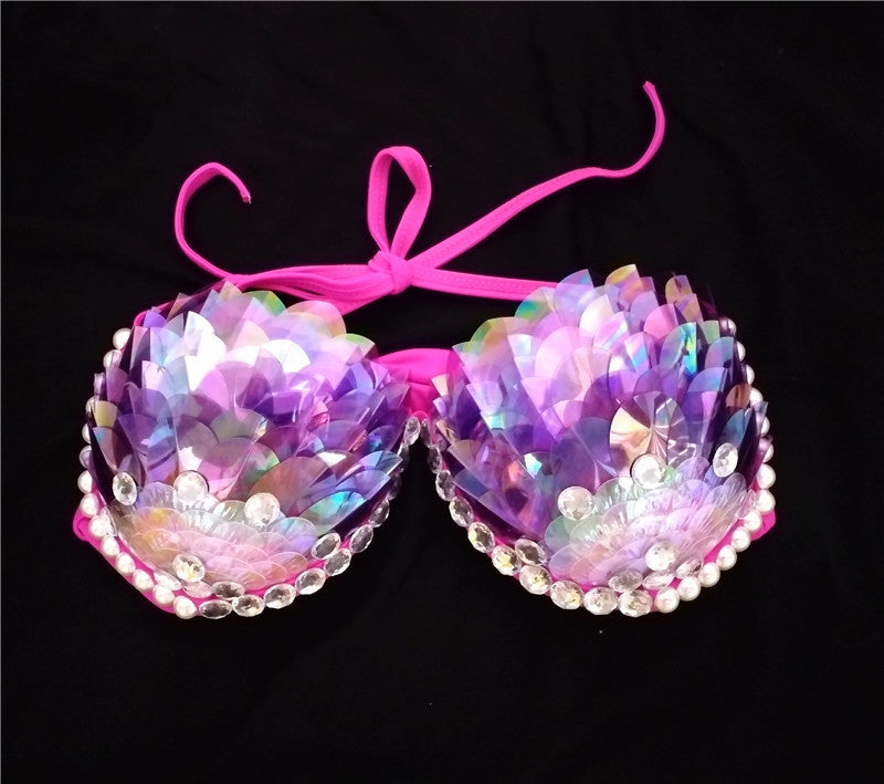 Mermaid Sequined Shell Bikini Top Bra