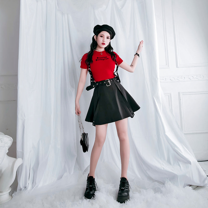 Double straps, three kinds of wearing punk metal strap skirts