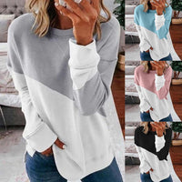 Round Neck Long Sleeve Sweater Color Matching Tops