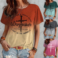 Summer Short Sleeve T-shirt Cross And Letter Print Top
