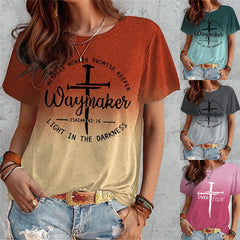 Summer Short Sleeve T-shirt Cross And Letter Print Top