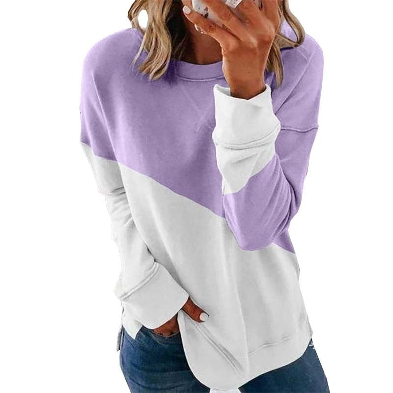 Round Neck Long Sleeve Sweater Color Matching Tops