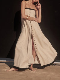 Linen Bandeau Long Top & Shorts Two-piece Set
