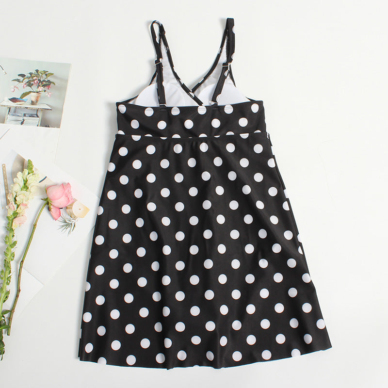 Black Polka Dot Skirt One Piece Swimsuit