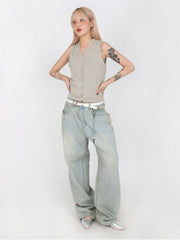 Straight Cylinder Floor Mopping Baggy Jeans