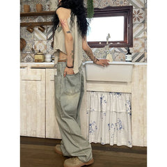 Straight Cylinder Floor Mopping Baggy Jeans