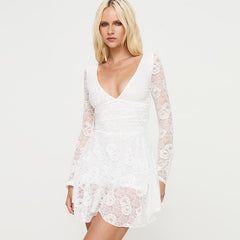 Women's V-neck Bare Back Lace Fabric Short Skirt