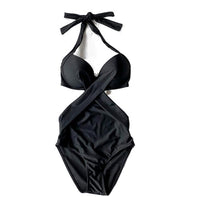 Cover Belly Beautiful Back Black Simple One-piece Swimsuit For Ladies