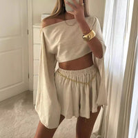 Women's Cotton Linen Top Shorts Linen