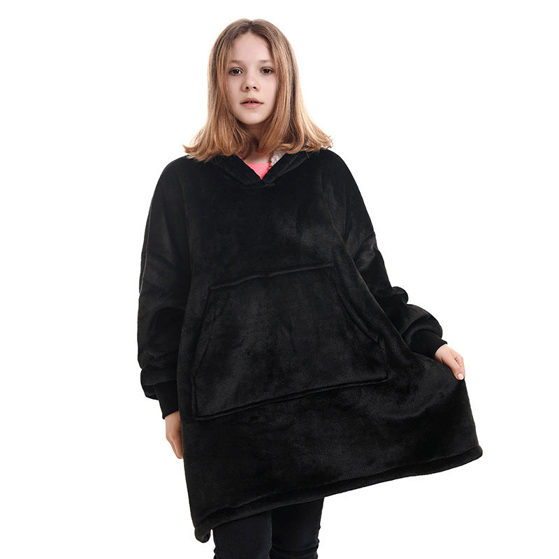 Hooded ladies double layer sweater flannel lazy pullover