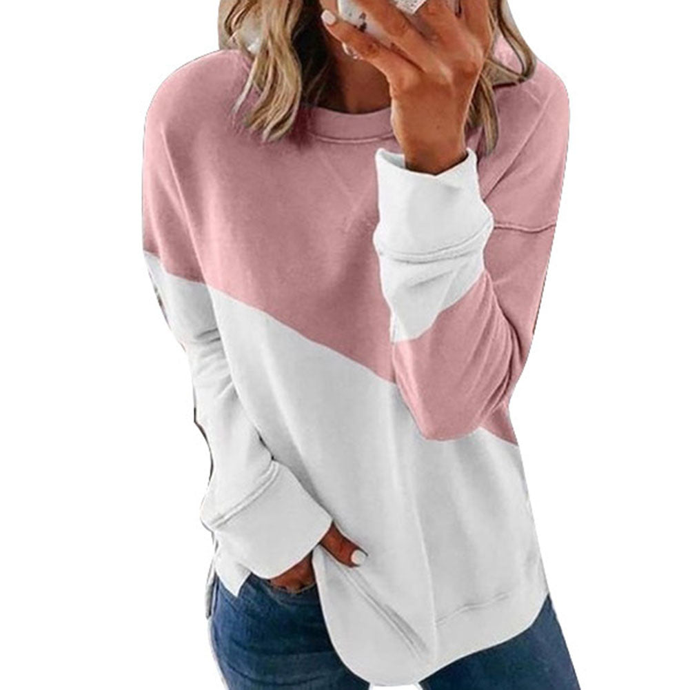 Round Neck Long Sleeve Sweater Color Matching Tops
