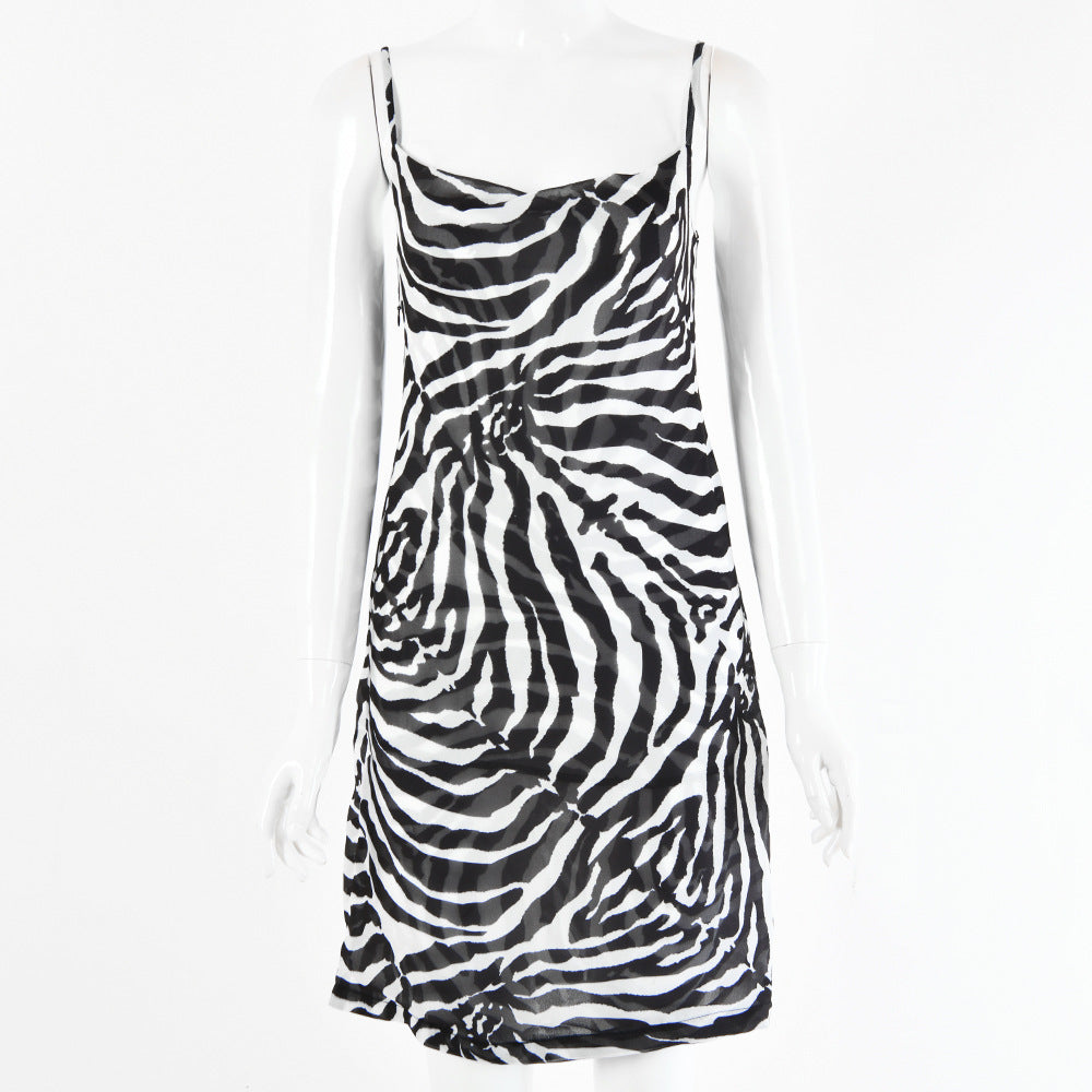Halter  Zebra Print Harajuku Style Suspender Skirt