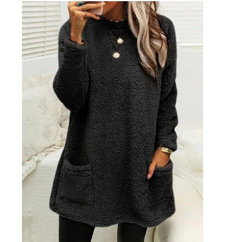 Women's Fleece Pullover Long Sweater With Pockets Winter