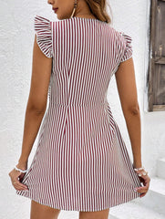 Summer V-neck Striped Button Dress