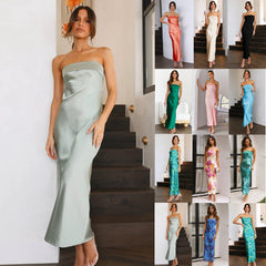 Summer Socialite Satin Hollow Backless Tube Top Dress