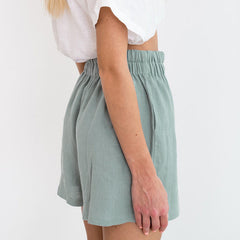 Casual Cotton Linen Shorts Elastic Waist Loose