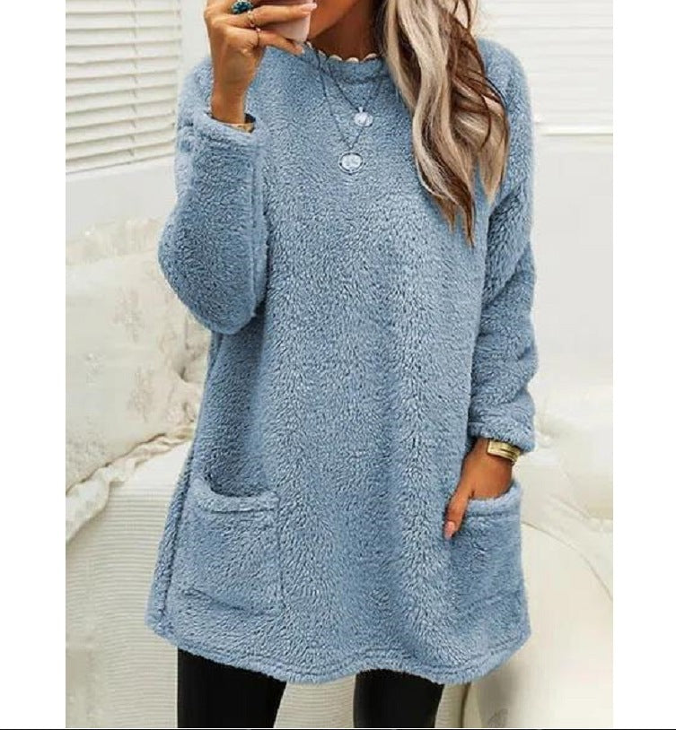 Women's Fleece Pullover Long Sweater With Pockets Winter