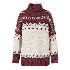 Turtleneck Knitted Sweater Christmas Loose Long Sleeve Jacquard Top