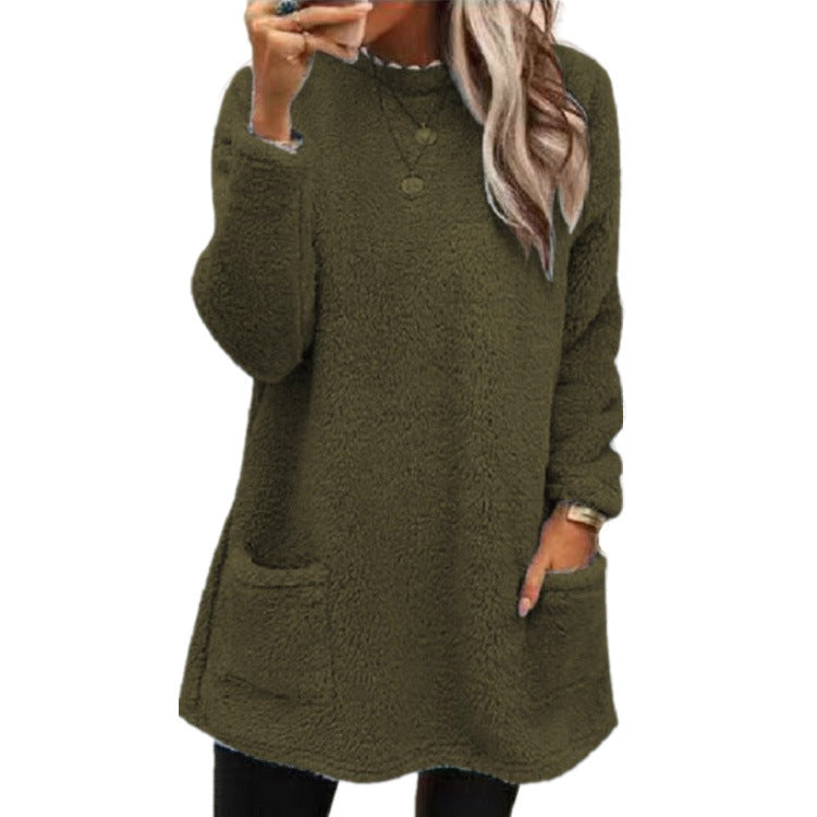 Women's Fleece Pullover Long Sweater With Pockets Winter