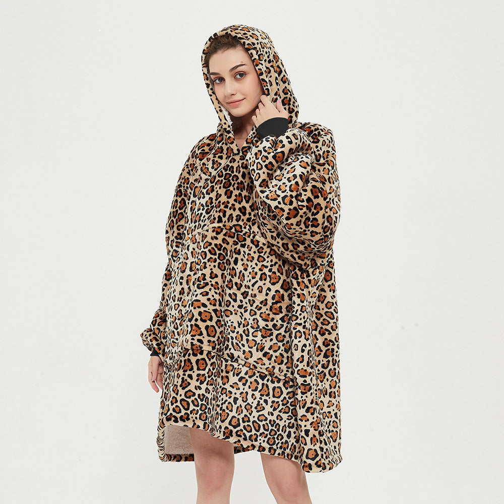 Hooded ladies double layer sweater flannel lazy pullover