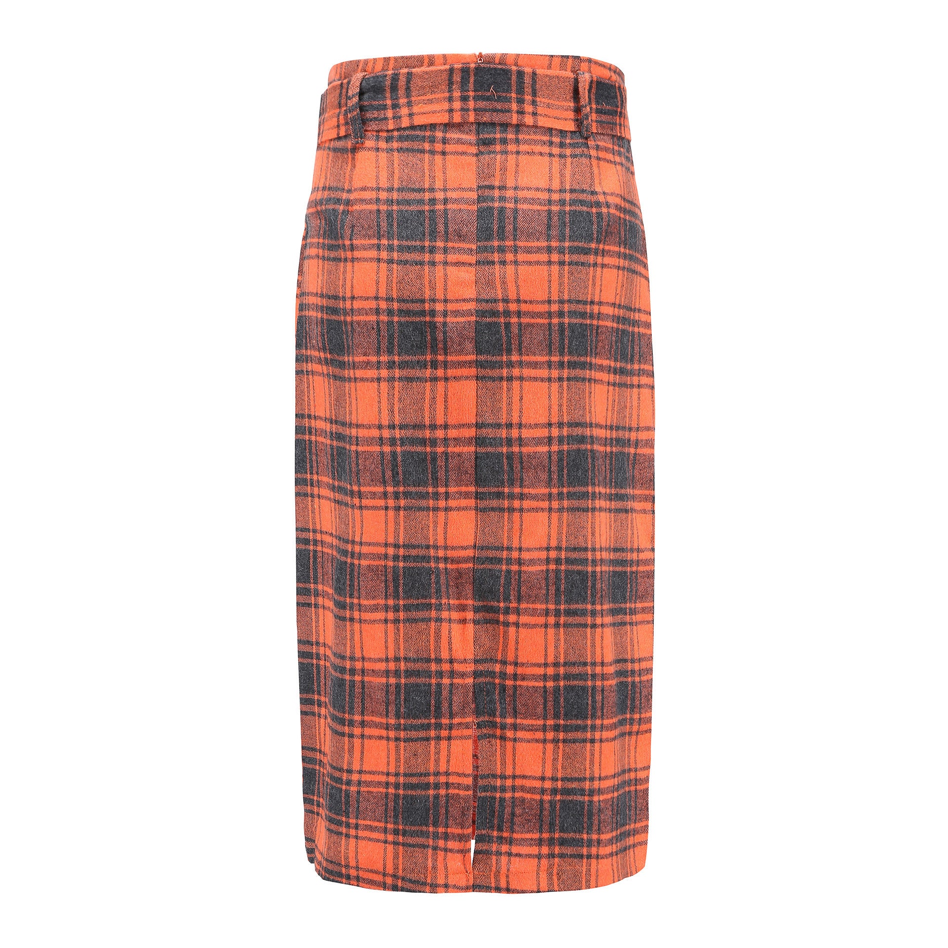 Plaid Midi Wild Belt A-line Skirt