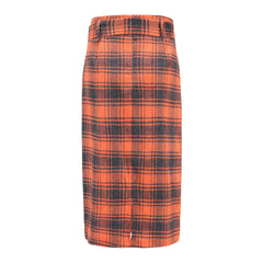 Plaid Midi Wild Belt A-line Skirt