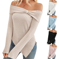 Women's Trendy Knit Ribbed Tops Bow Tie One Shoulder