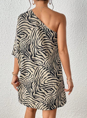 Women's Casual Asymmetrical Collar Zebra Print Vacation Dress