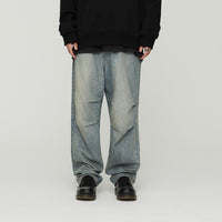 Light Wash Grey Denim Jeans Baggy Oversized With Pleats