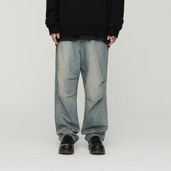 Light Wash Grey Denim Jeans Baggy Oversized With Pleats