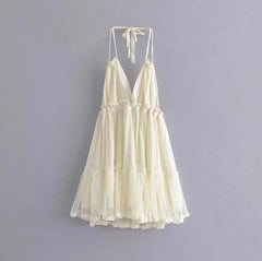 Halter Backless Mesh Stitching Dress Suspender Skirt