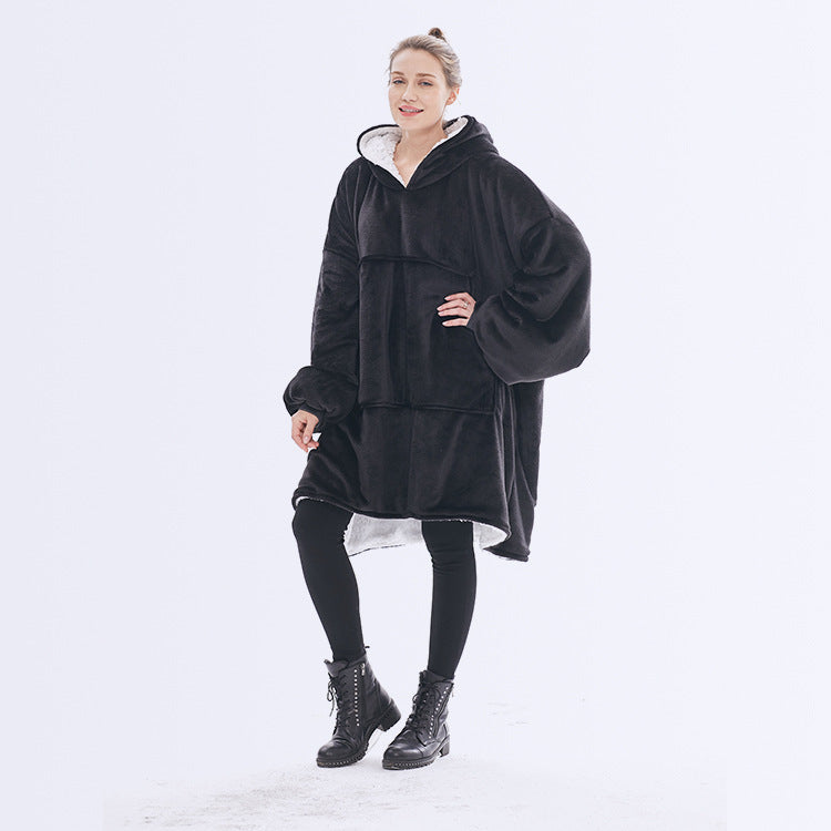 Hooded ladies double layer sweater flannel lazy pullover