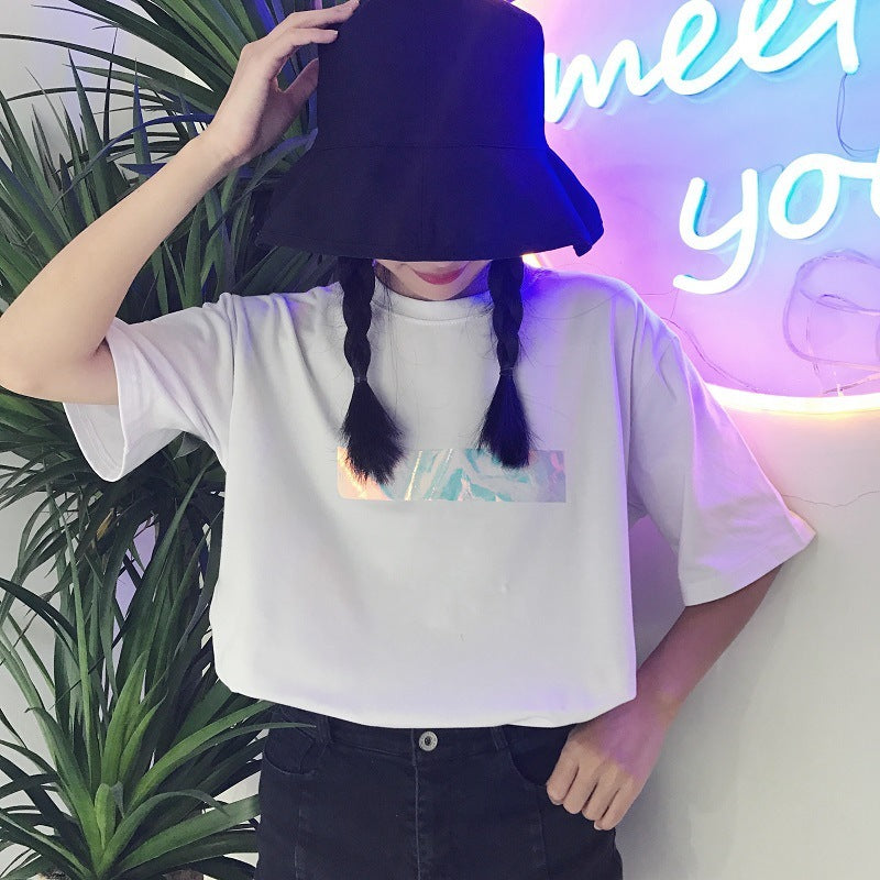 White short-sleeved t-shirt women's loose Korean students
