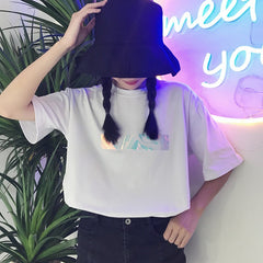 White short-sleeved t-shirt women's loose Korean students