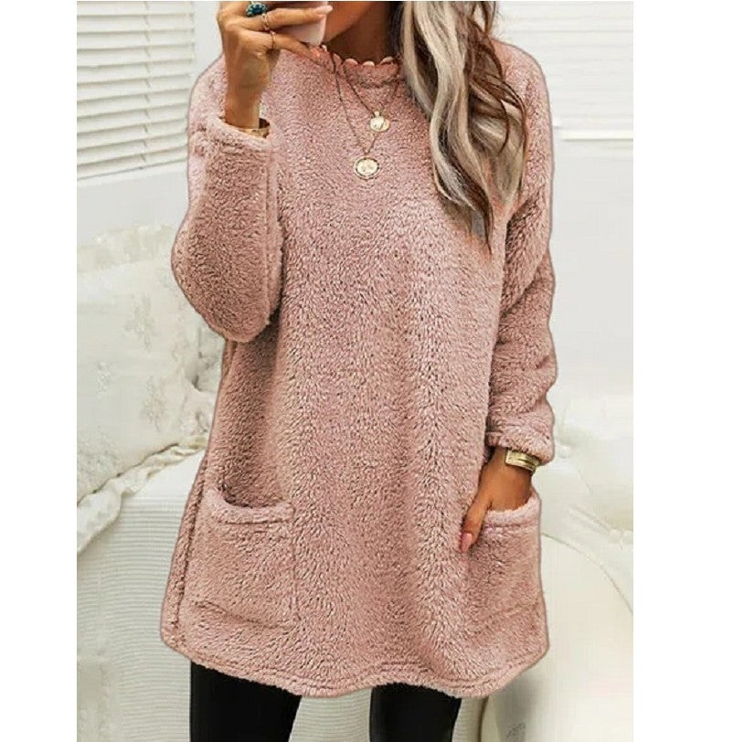 Women's Fleece Pullover Long Sweater With Pockets Winter