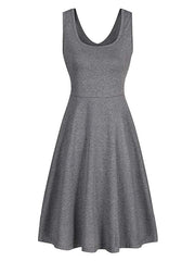 Round Neck Sleeveless Big Swing Solid Color Sexy Dress