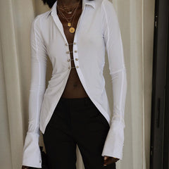New Design Sense Women's Sexy V-neck Hollow Flared Sleeve Shirt