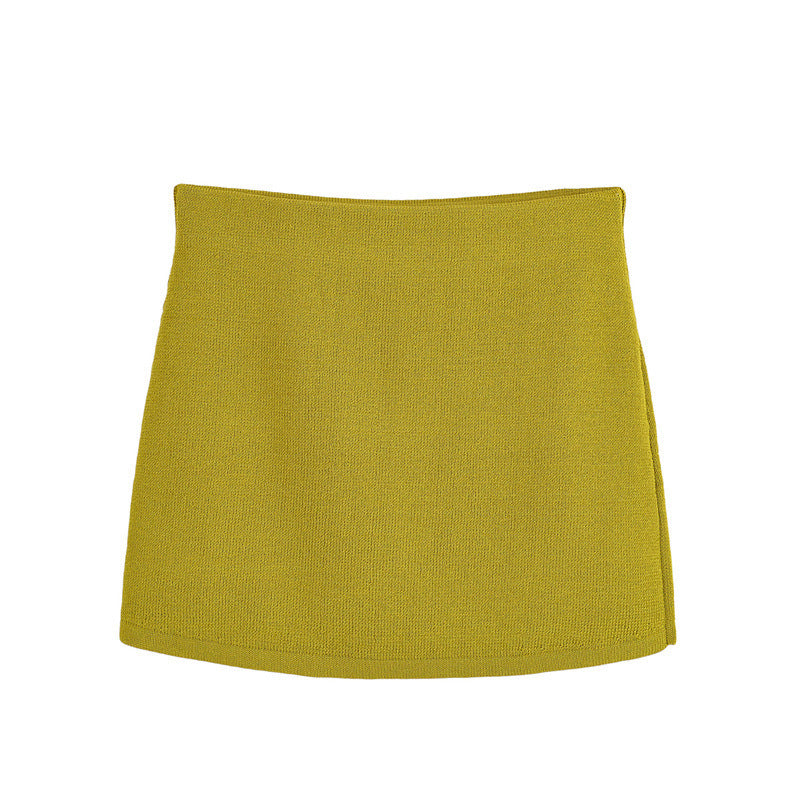 Golden Breasted Long Sleeve Knitted Coat Skirt Suit